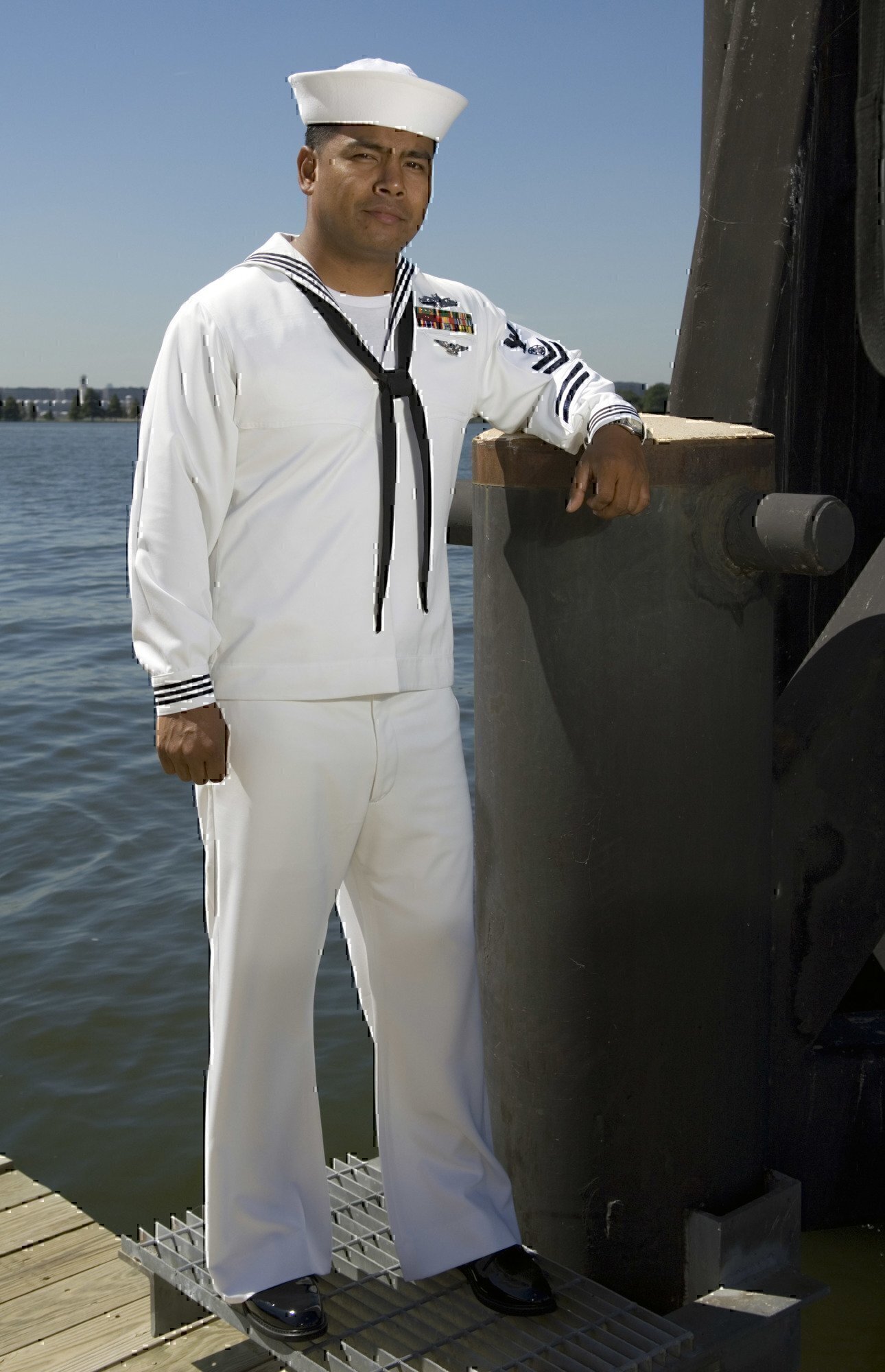 US Navy 070919 N 5319A 001 A Sailor Shows Off A Prototype Service Dress White Uniform That Focuses On Better Fabric And Fit Of The Uniform Without Drastically Changing The Look 