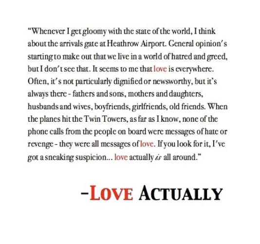 A love actually quote written out.