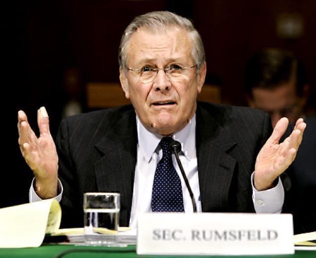 SecDef Donald Rumsfeld testifying that everything is just fine. (Photo: DoD) 