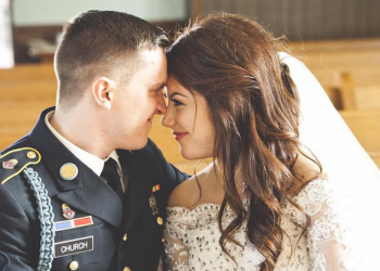 A military couple that has been recently married.