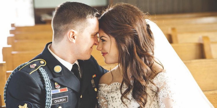 A military couple that has been recently married.