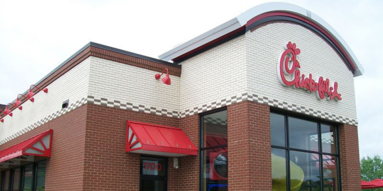 The front entrance of a Chic-Fil-A charge.