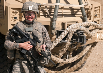 Amanda Huffman smiling for the camera during her deployment.