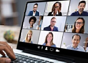 A look at a laptop that is showing a Zoom meeting.