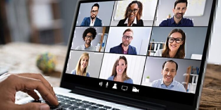 A look at a laptop that is showing a Zoom meeting.